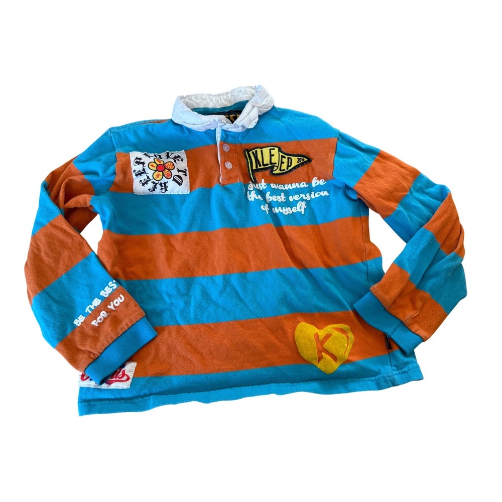 ZORA Kid's Long Sleeve Polo Shirt With Heavy Print‎ Effects & Patch Works
